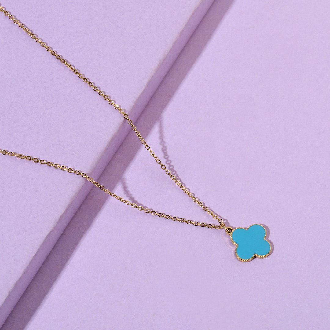 Teal Clover Gold Necklace - Salty Accessories