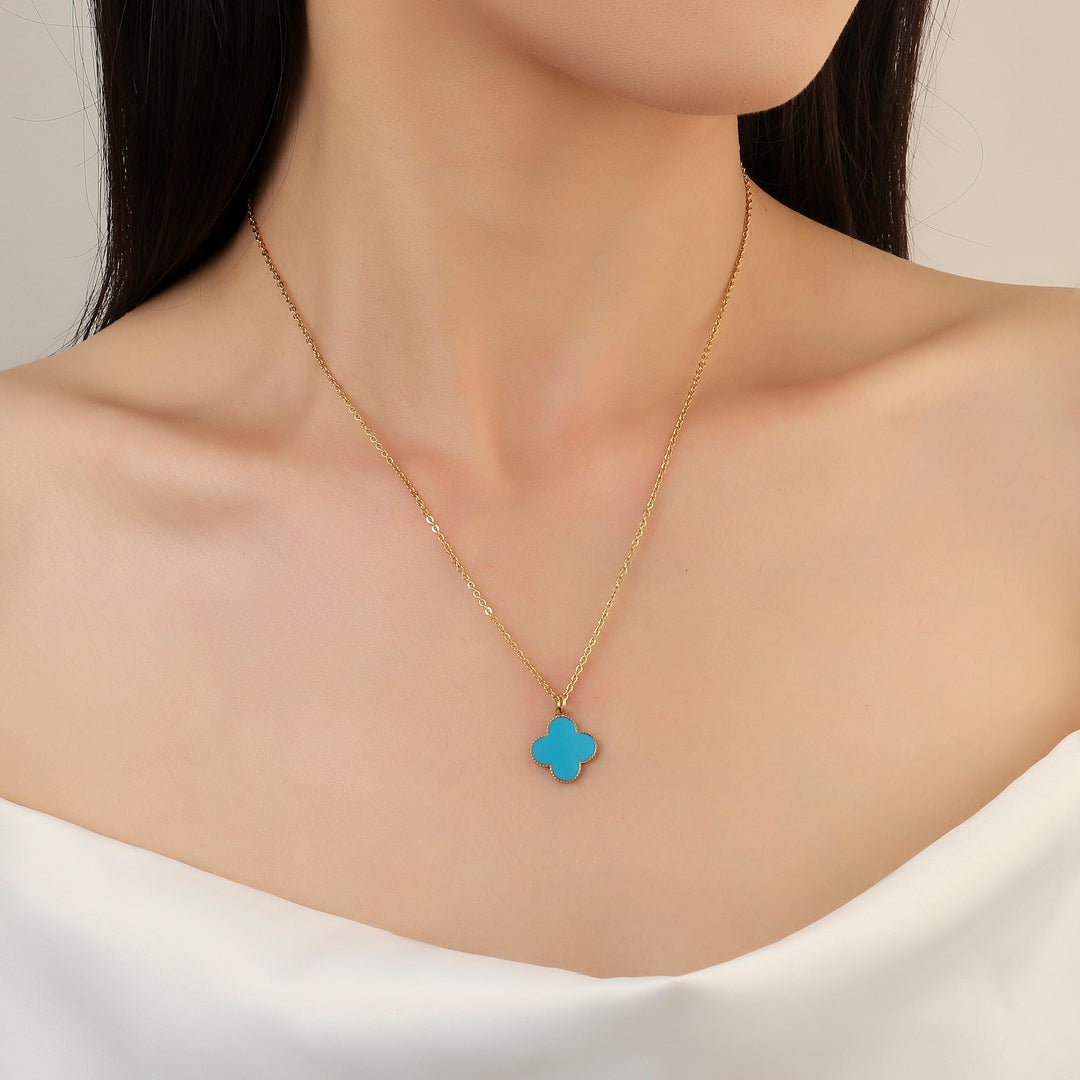 Teal Clover Gold Necklace - Salty Accessories