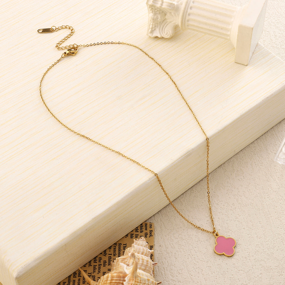 Blush Pink Clover Gold Necklace - Salty Accessories