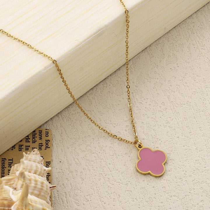 Blush Pink Clover Gold Necklace