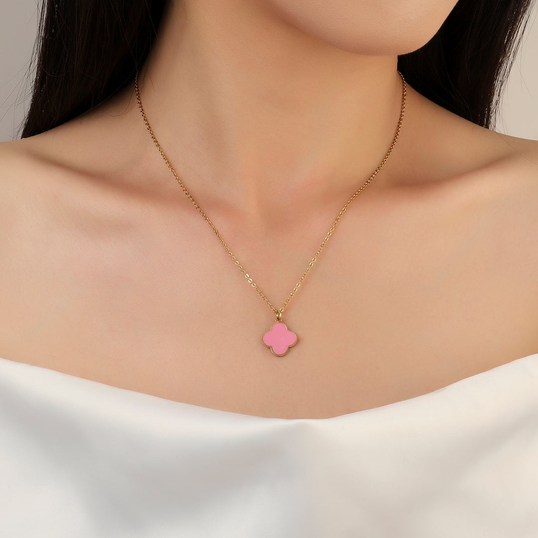 Blush Pink Clover Gold Necklace - Salty Accessories