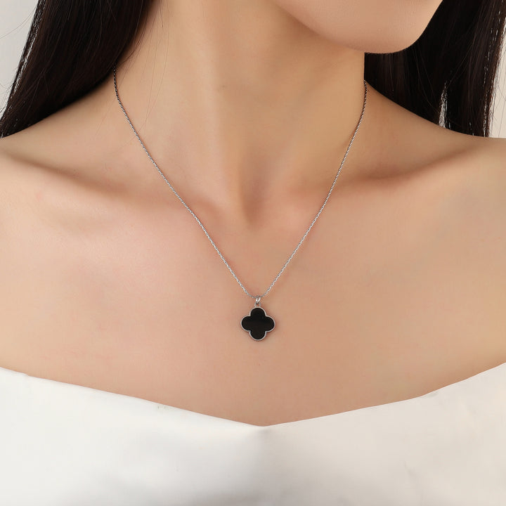 Black Beauty Clover Silver Necklace - Salty Accessories