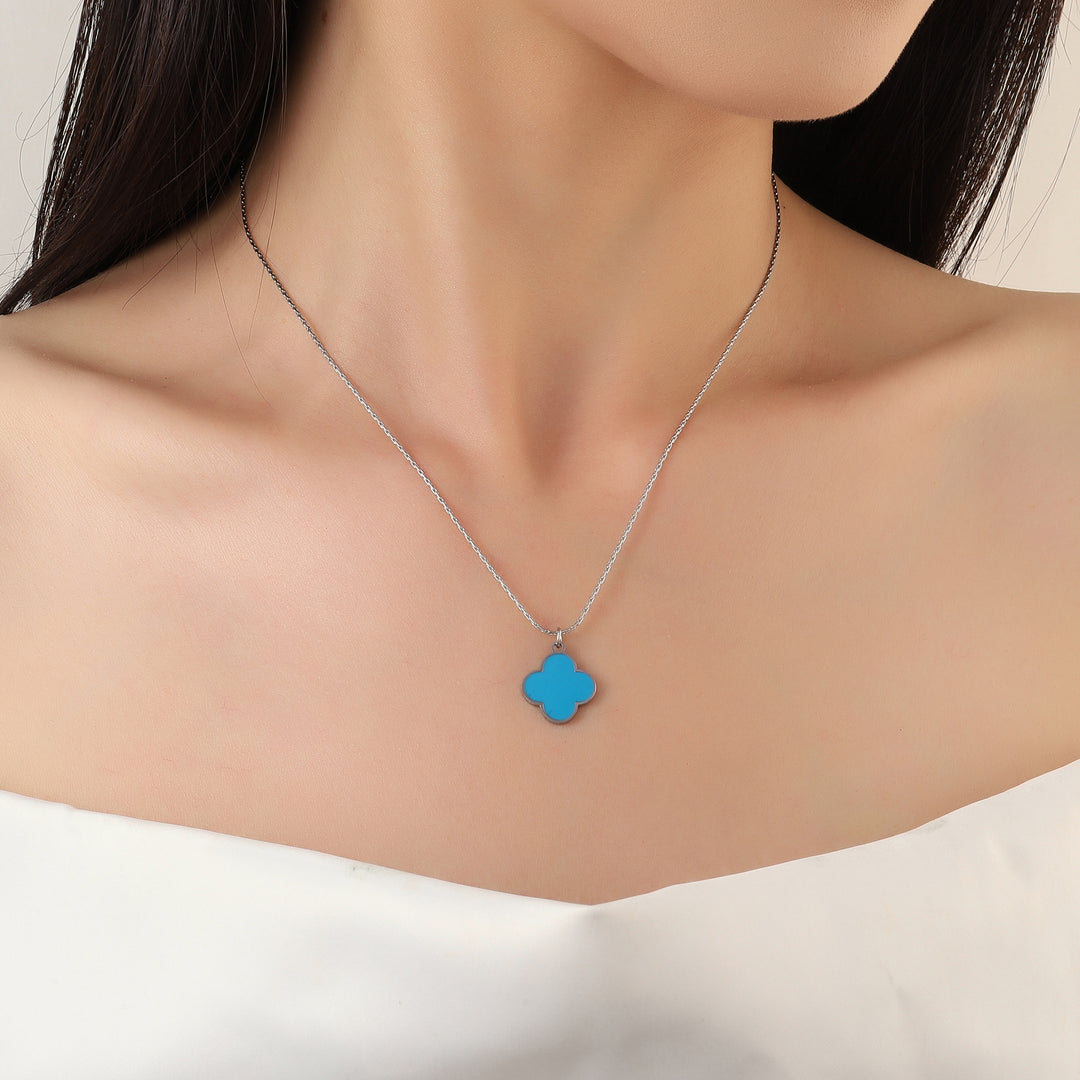 Teal Clover Silver Necklace - Salty Accessories