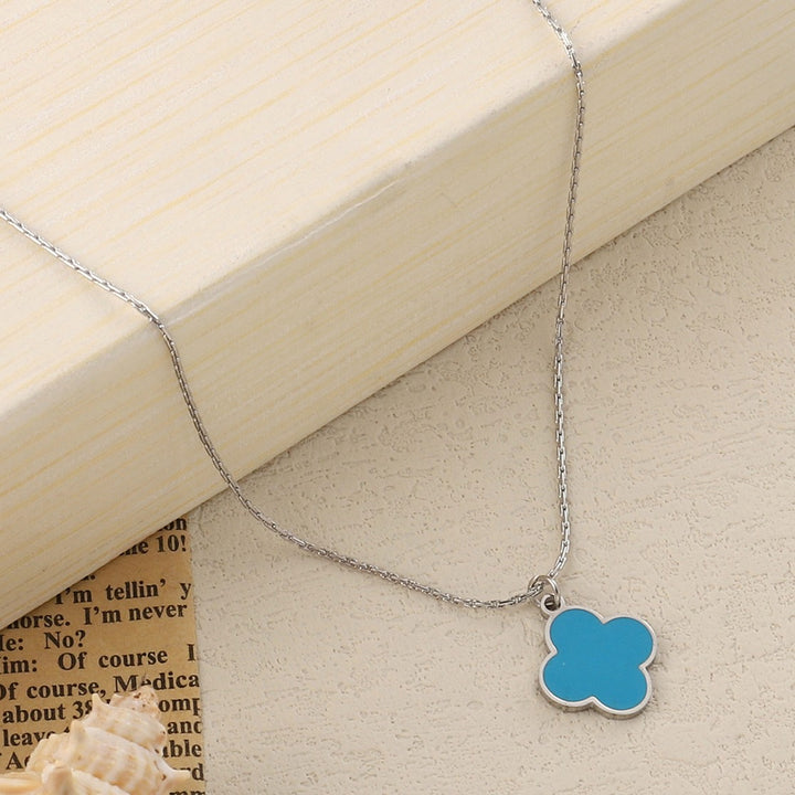 Teal Clover Silver Necklace