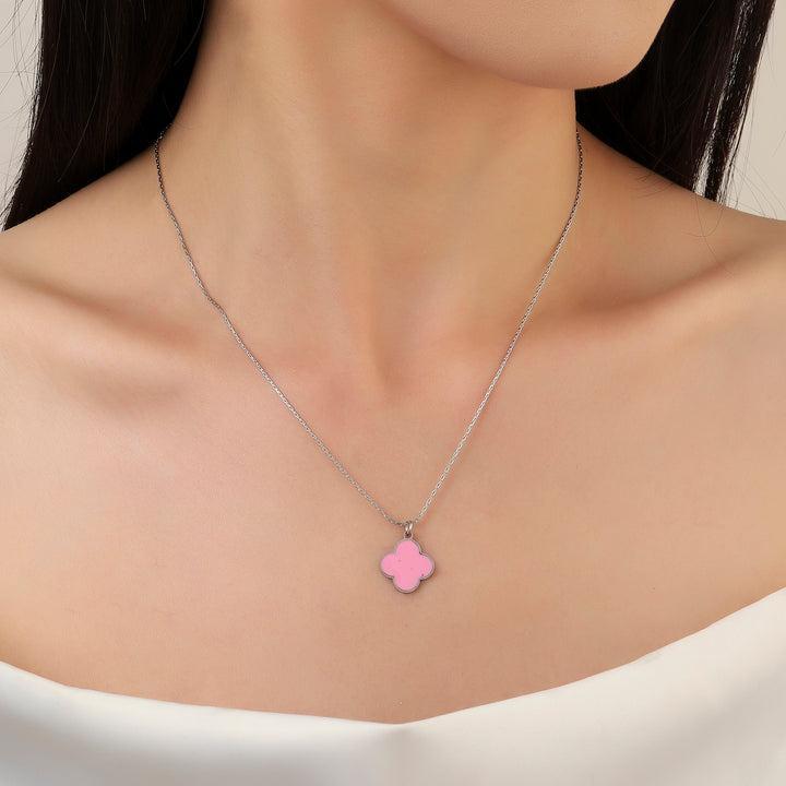 Blush Pink Clover Silver Necklace - Salty Accessories