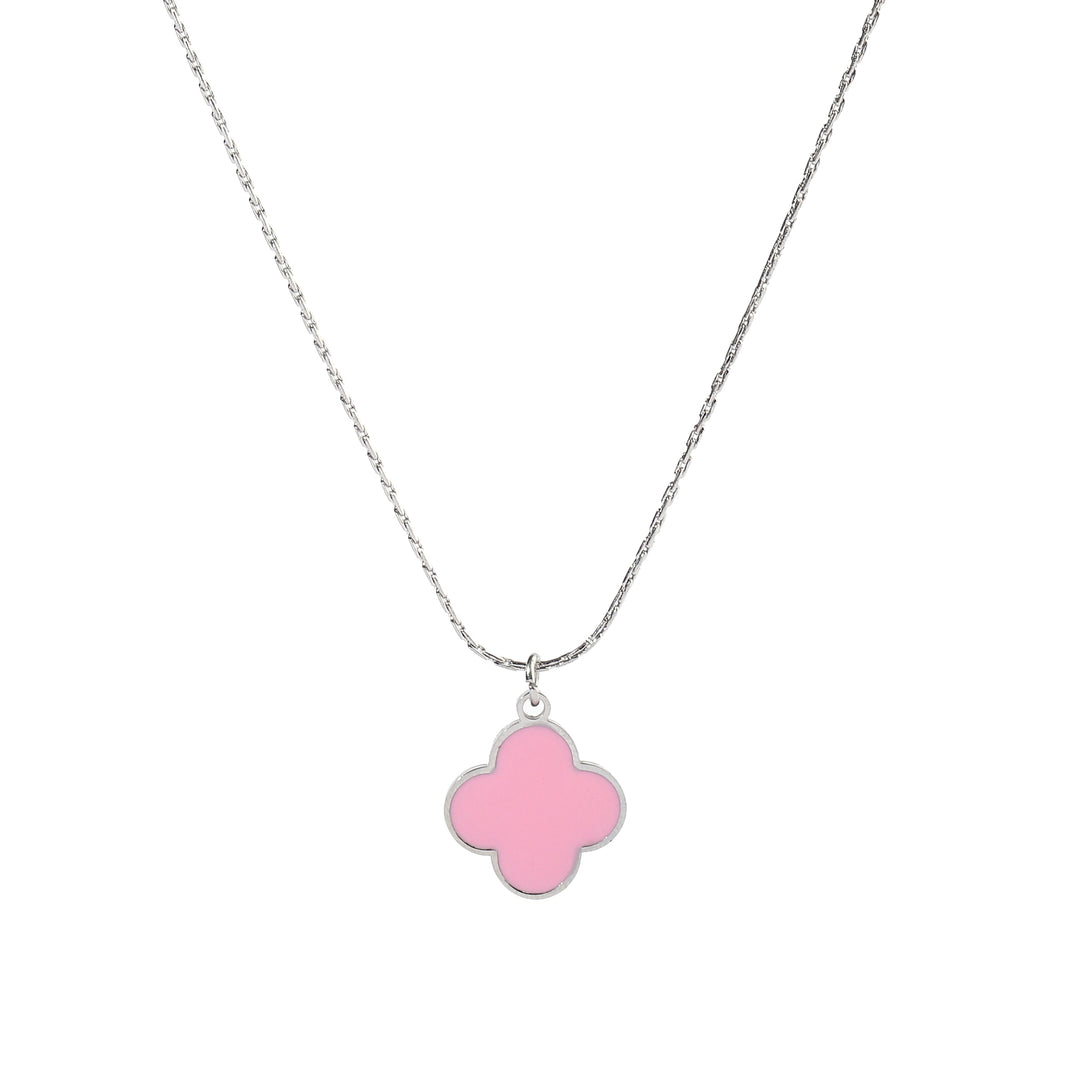 Blush Pink Clover Silver Necklace