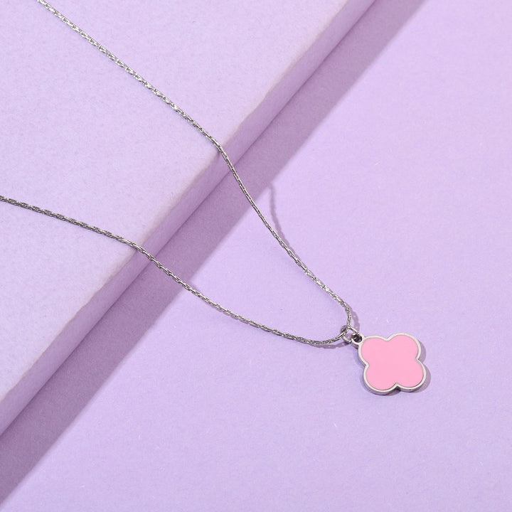 Blush Pink Clover Silver Necklace - Salty Accessories