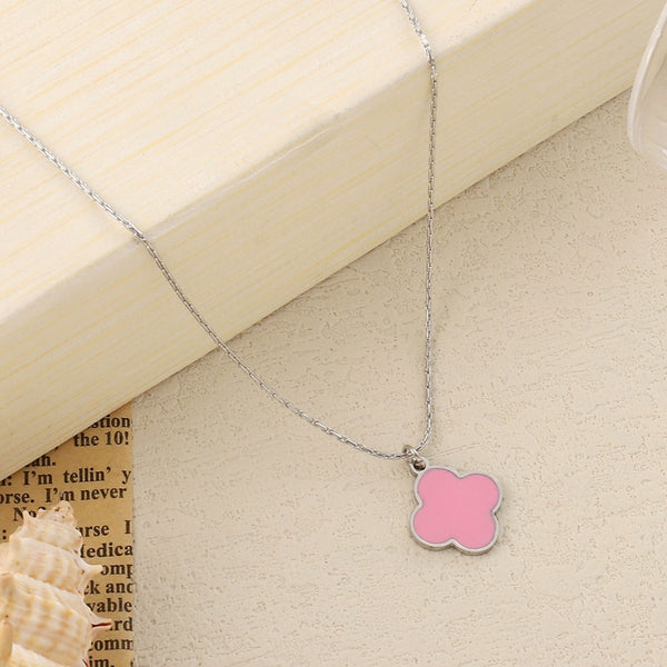 Blush Pink Clover Silver Necklace