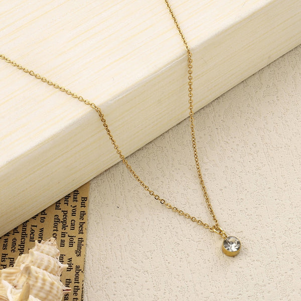 White Solitaire Gold Necklace