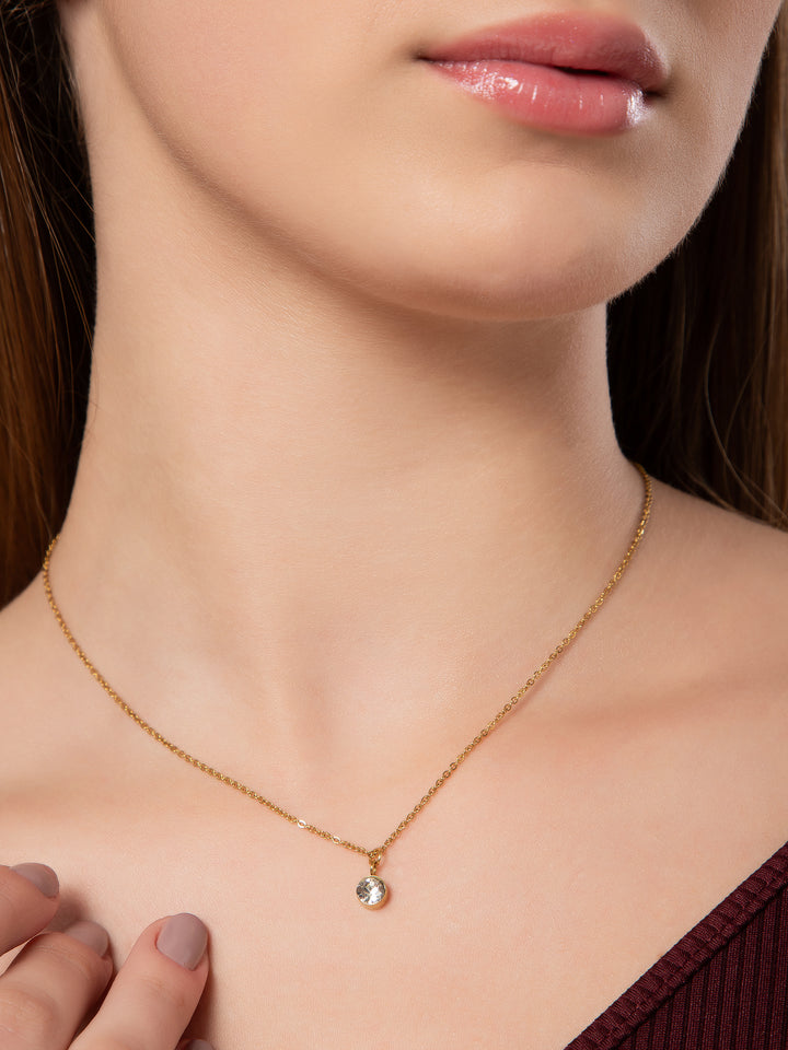 White Solitaire Gold Necklace - Salty Accessories