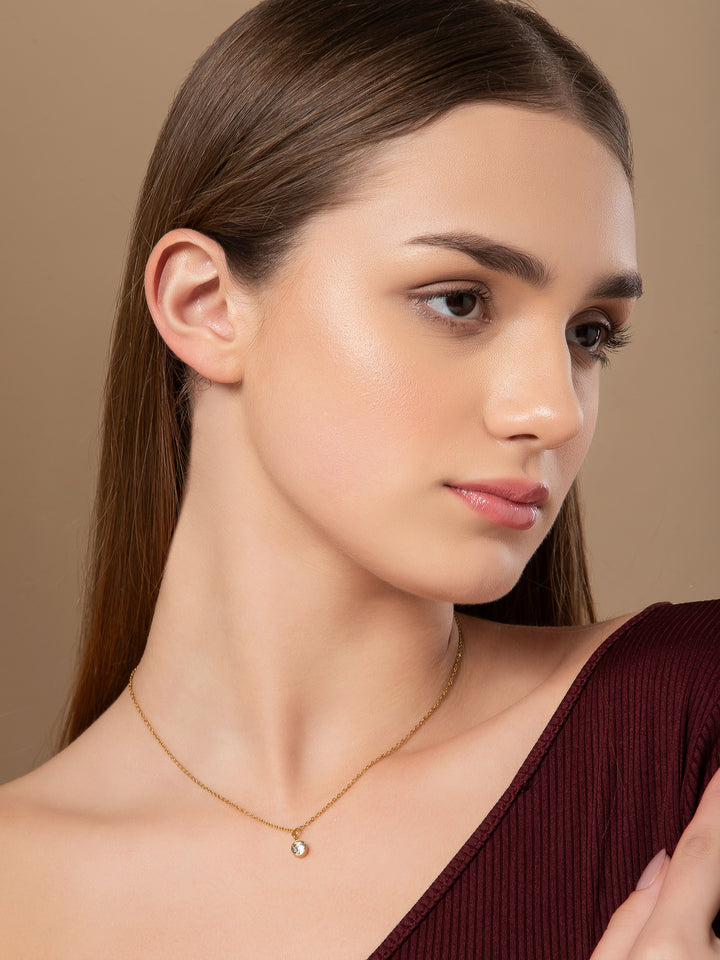 White Solitaire Gold Necklace - Salty Accessories