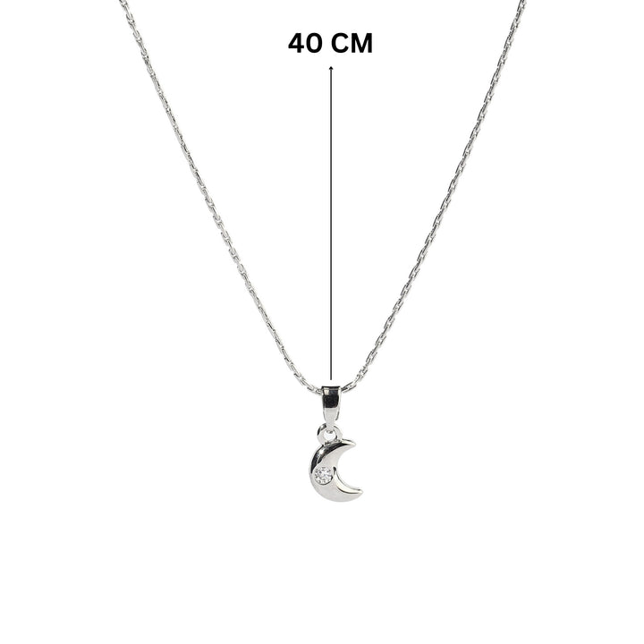 Studded Cresent Moon Silver Necklace