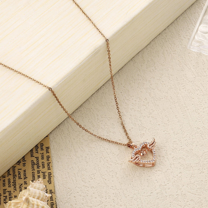 Wingy heart Studded Rosegold Necklace