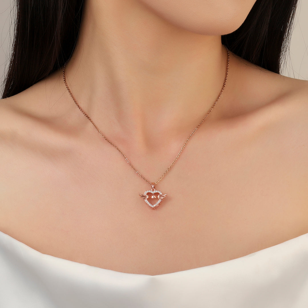 Wingy heart Studded Rosegold Necklace - Salty Accessories