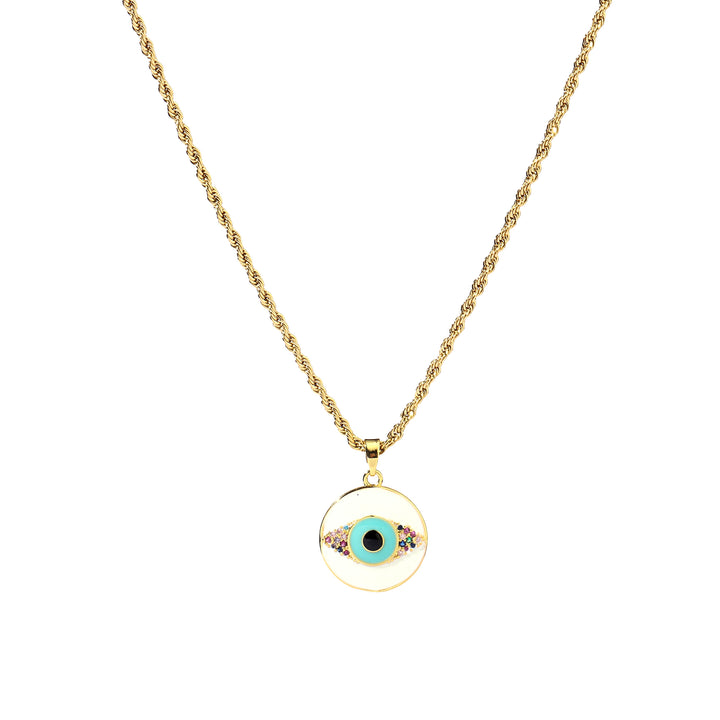 White & Blue Evil Eye Gold Necklace - Salty Accessories