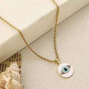 White & Blue Evil Eye Gold Necklace - Salty Accessories