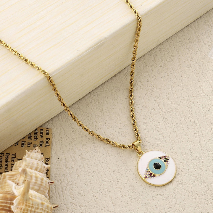 White & Blue Evil Eye Gold Necklace