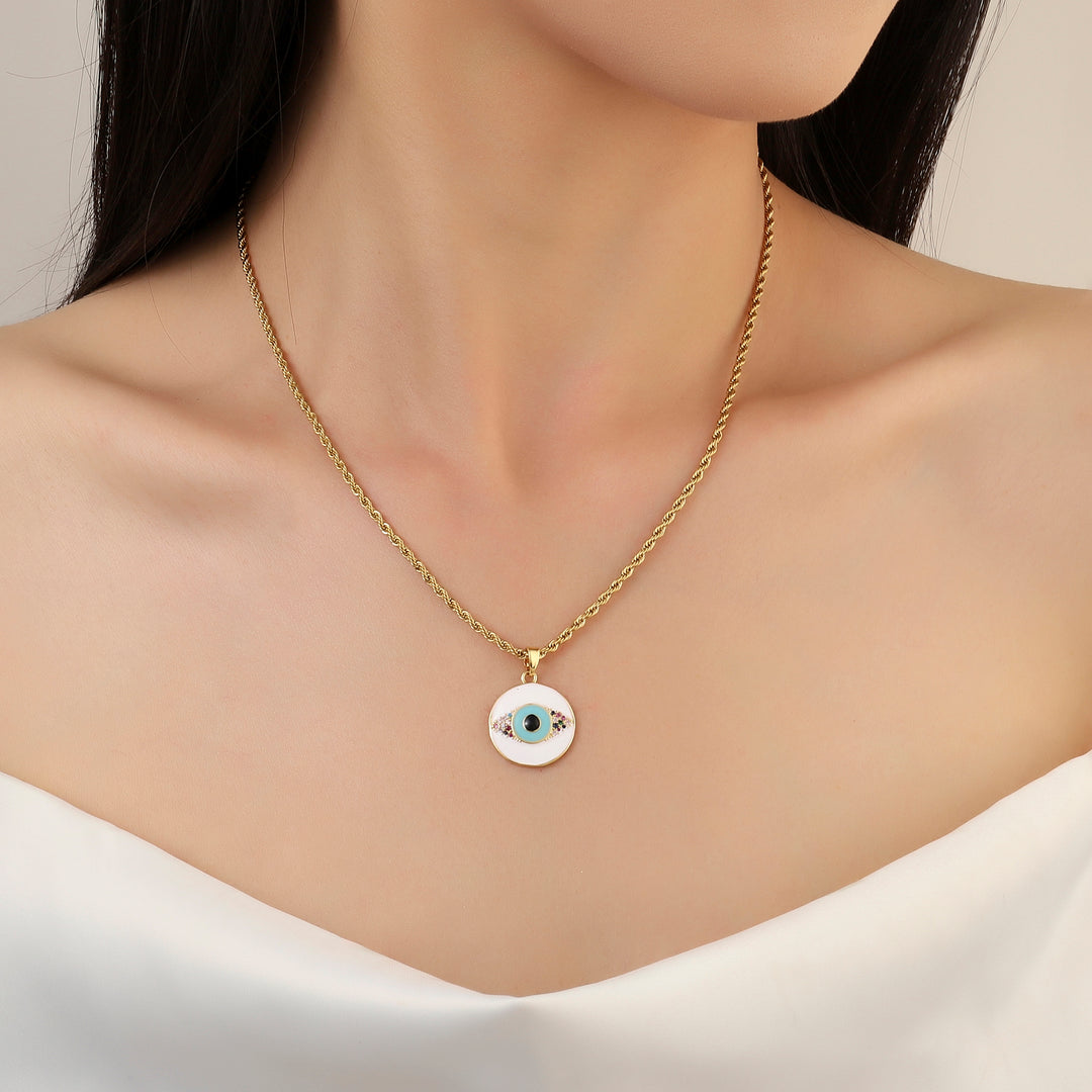 White & Blue Evil Eye Gold Necklace - Salty Accessories