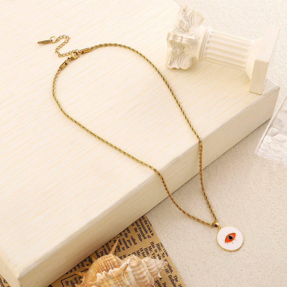 White & Red Evil Eye Gold Necklace - Salty Accessories