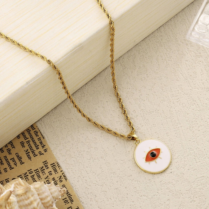 White & Red Evil Eye Gold Necklace