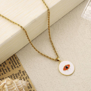 White & Red Evil Eye Gold Necklace