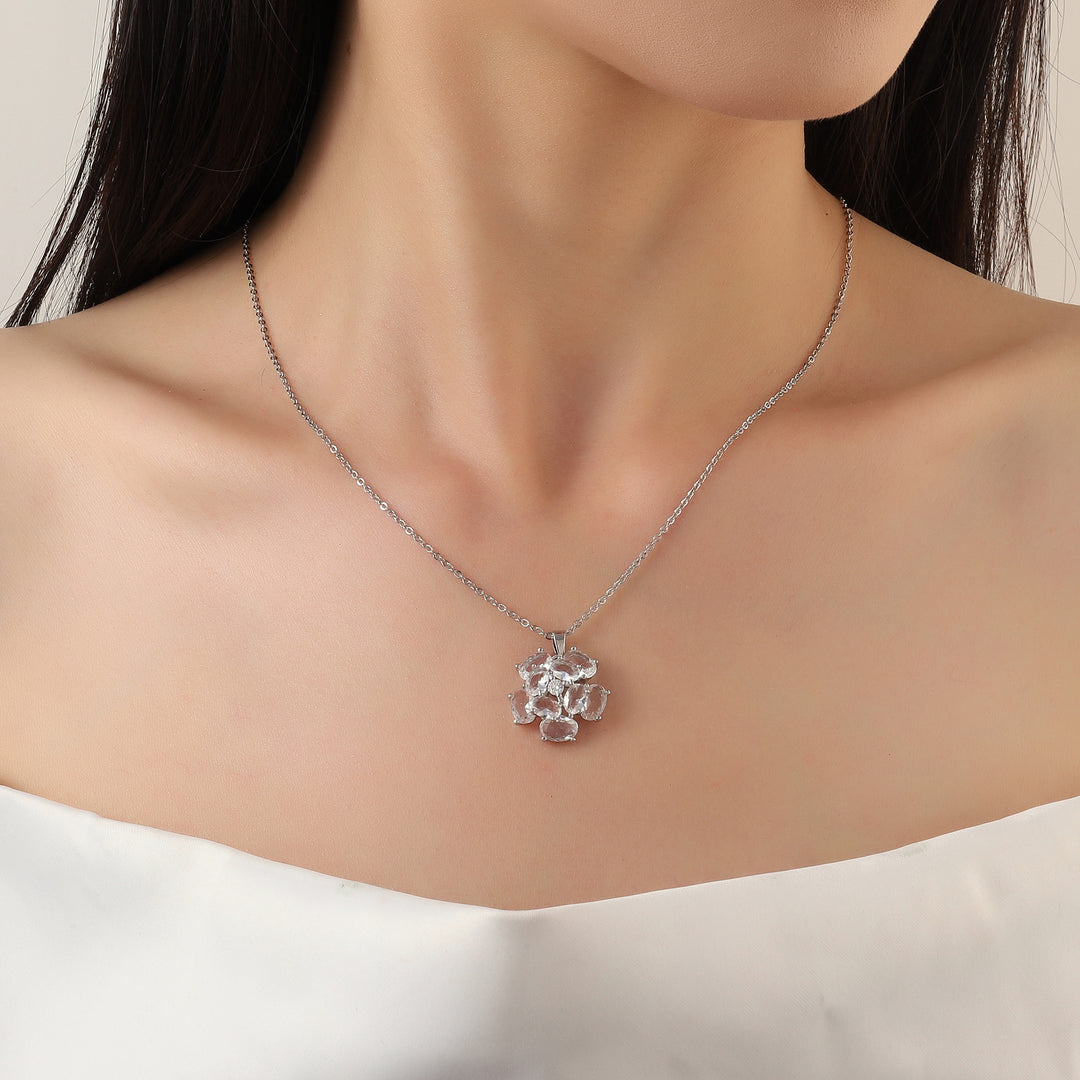Crystal Flower Silver Necklace