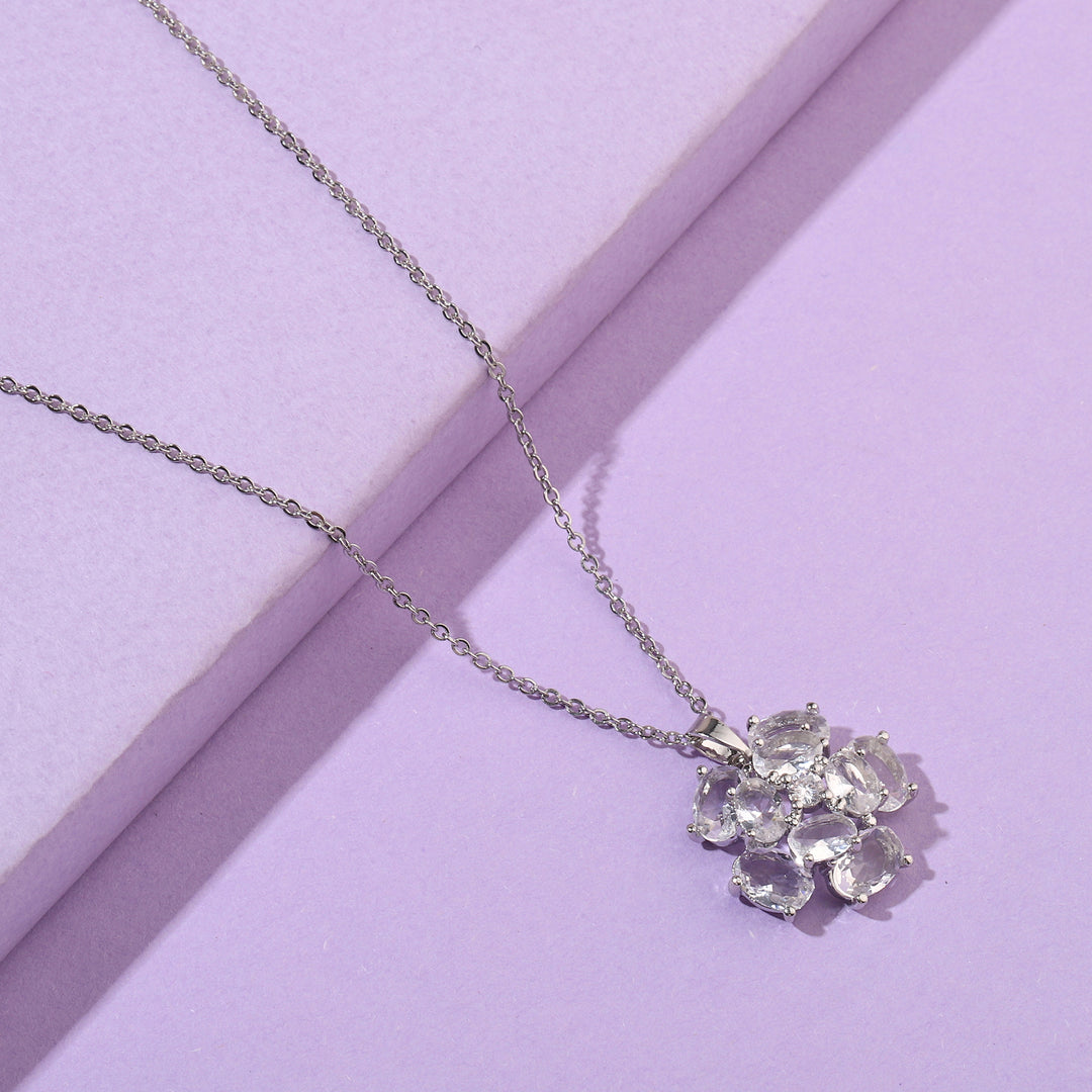 Crystal Flower Silver Necklace - Salty Accessories