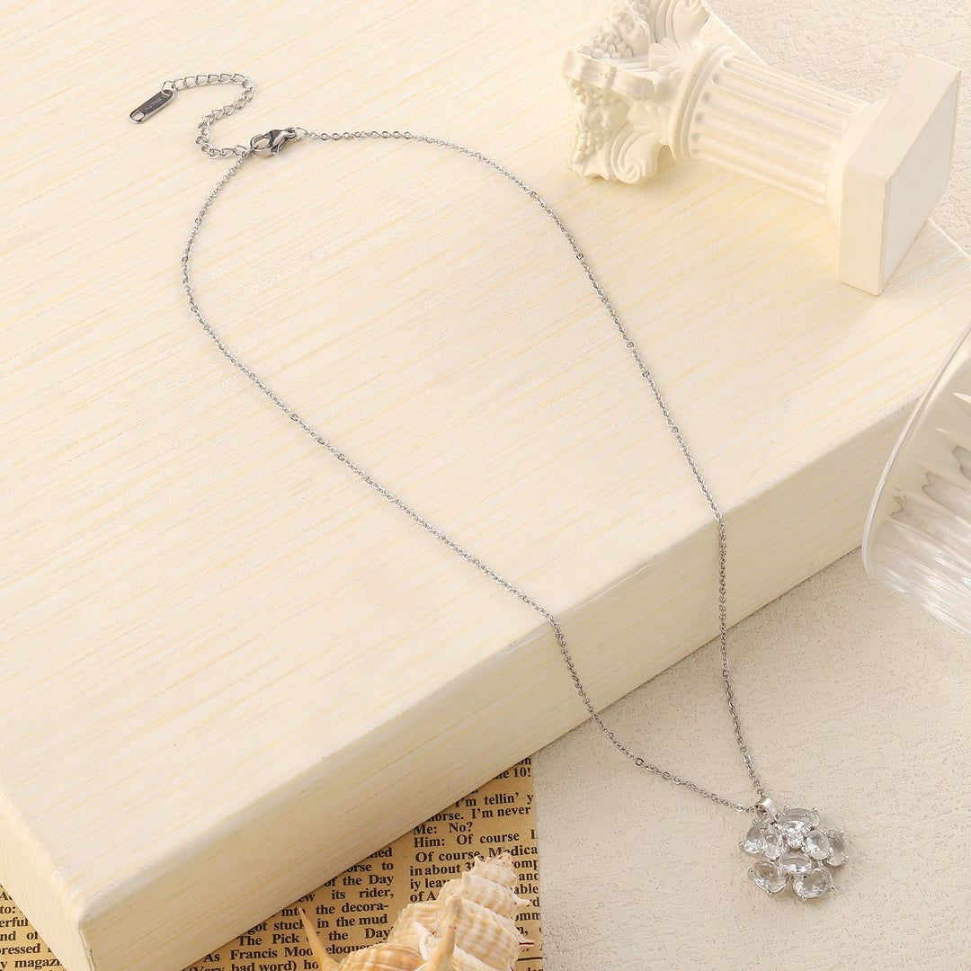 Crystal Flower Silver Necklace