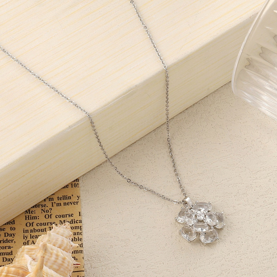 Crystal Flower Silver Necklace
