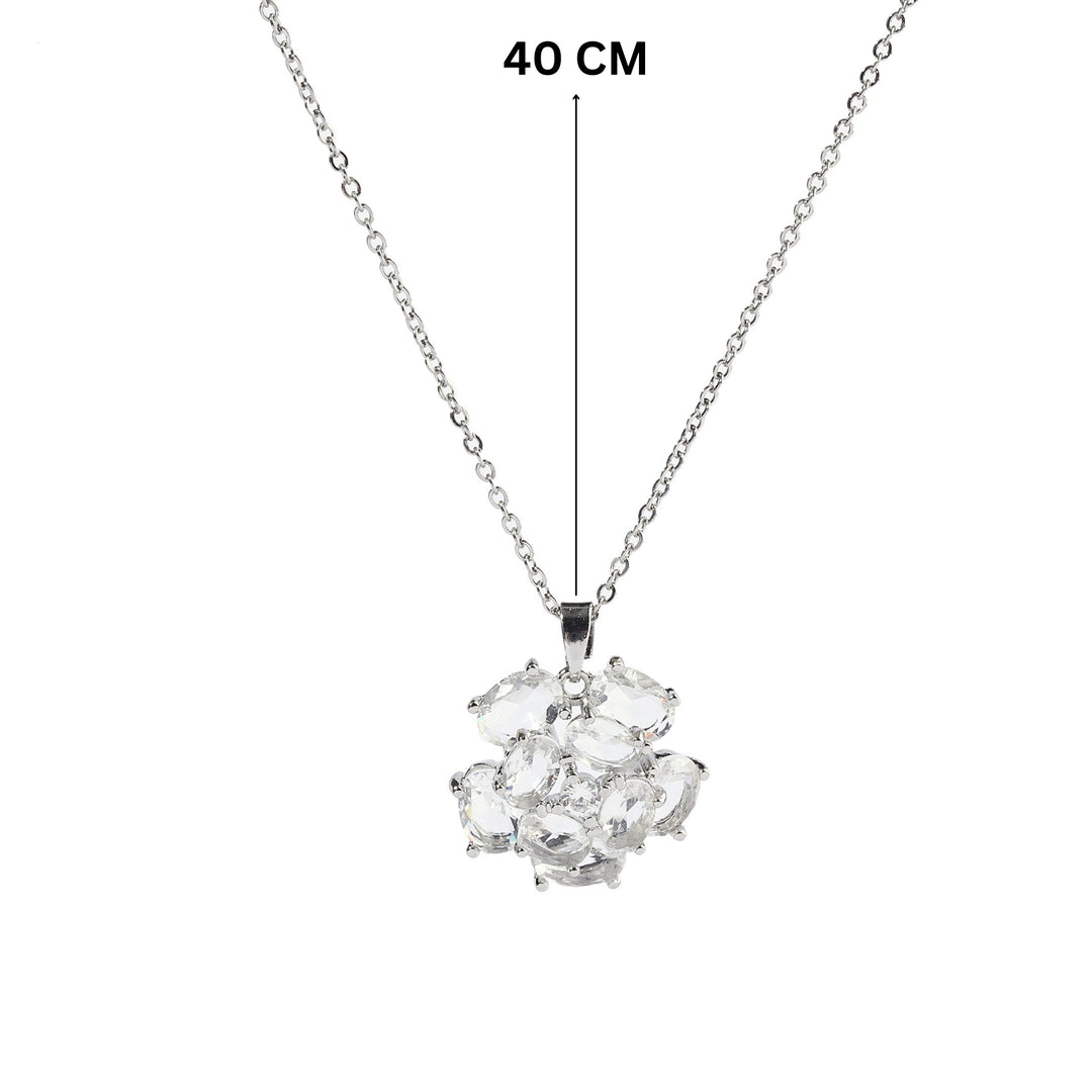 Crystal Flower Silver Necklace