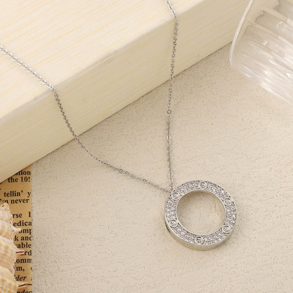 Studded Wheel Silver Necklace