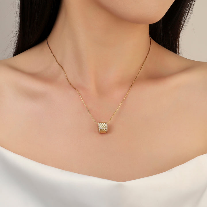 Textured Studded Wheel Gold Necklace
