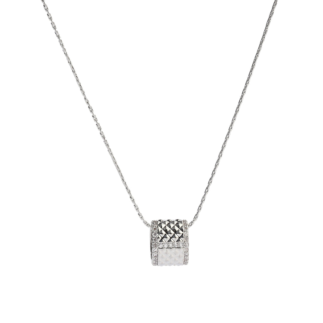 Textured Studded Wheel Silver Necklace
