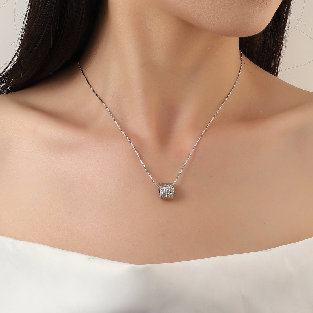 Textured Studded Wheel Silver Necklace