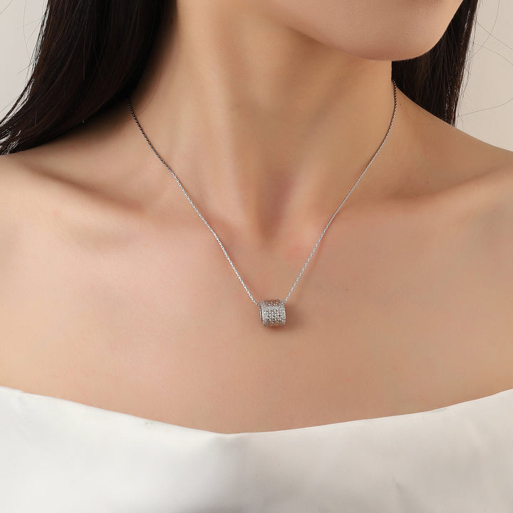 Textured Studded Wheel Silver Necklace