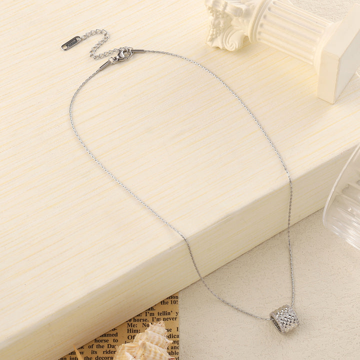 Textured Studded Wheel Silver Necklace