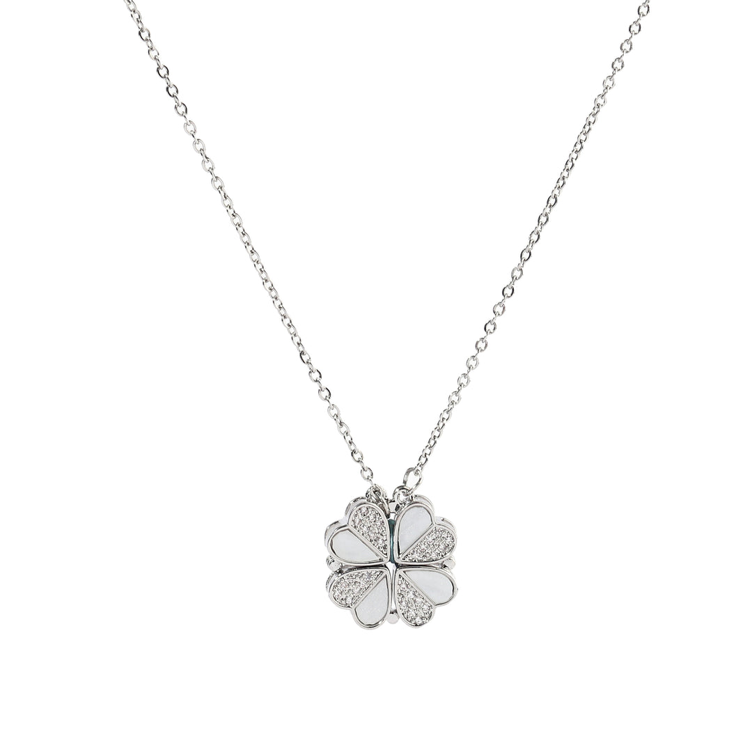 Clover Half n Half Studded Silver Necklace - Salty Accessories