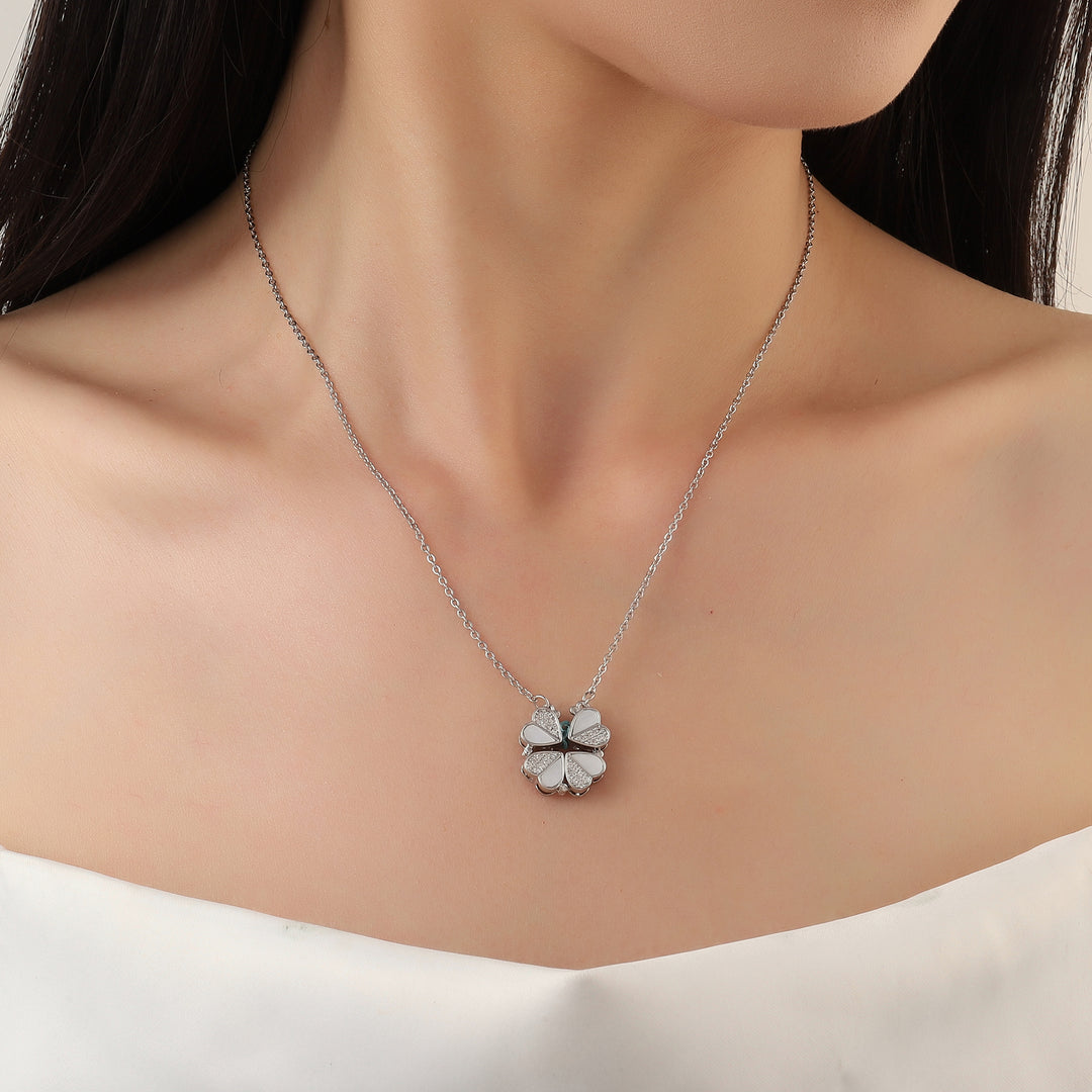 Clover Half n Half Studded Silver Necklace - Salty Accessories