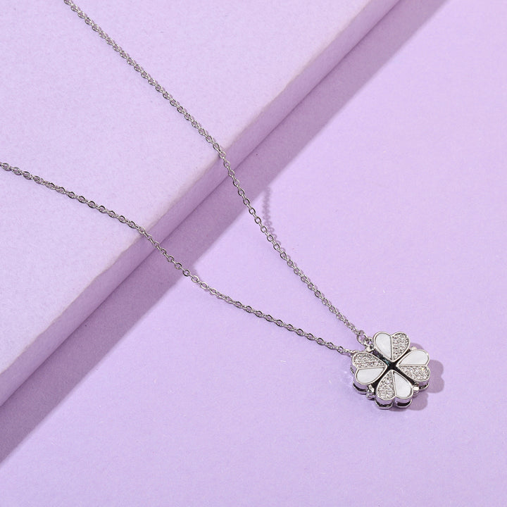 Clover Half n Half Studded Silver Necklace - Salty Accessories