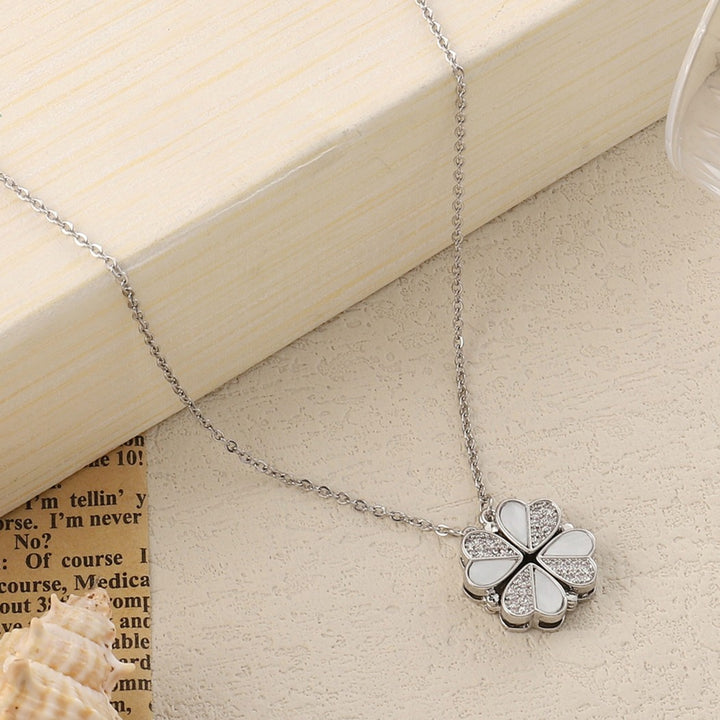 Clover Half n Half Studded Silver Necklace