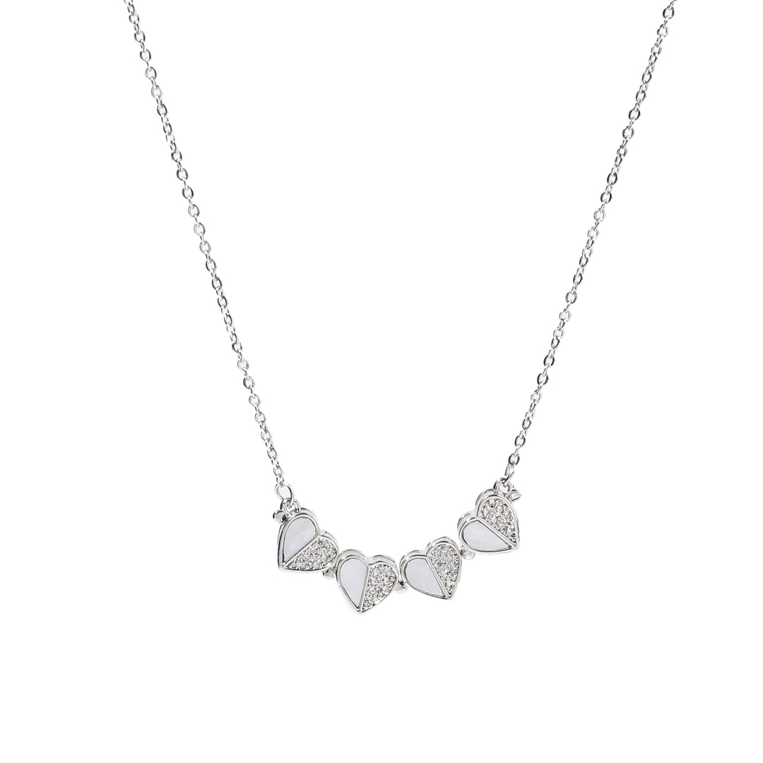 Clover Half n Half Studded Silver Necklace