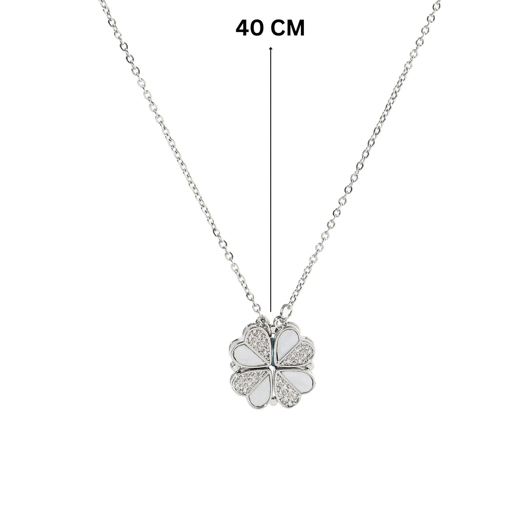 Clover Half n Half Studded Silver Necklace