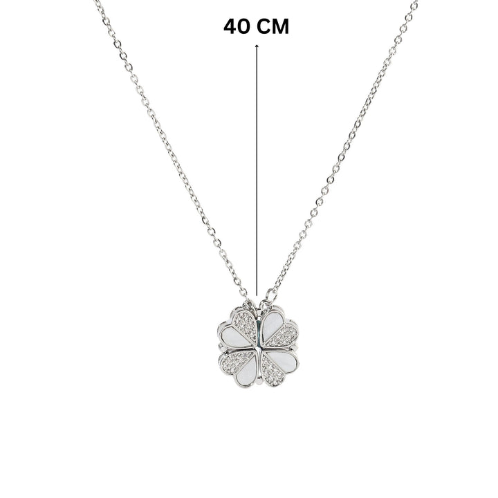Clover Half n Half Studded Silver Necklace