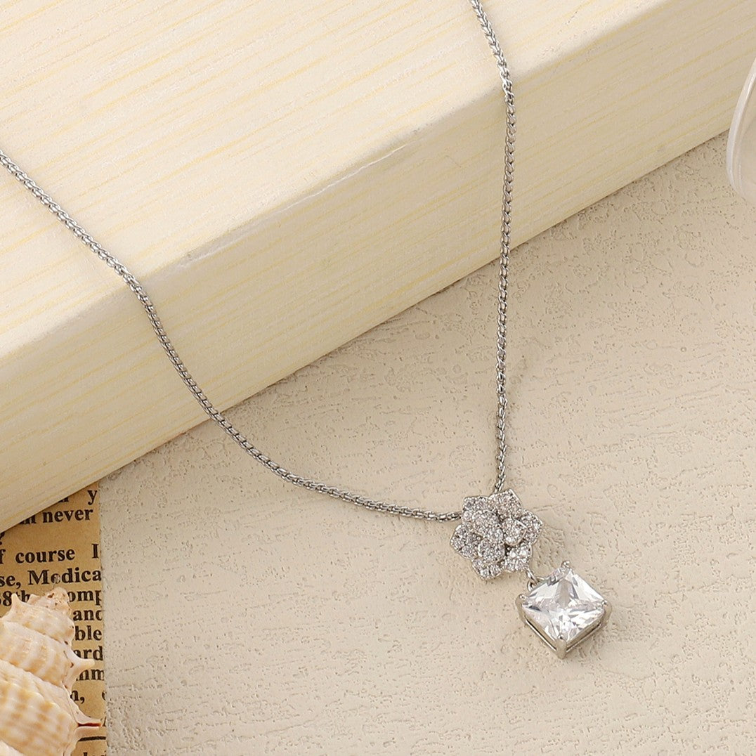 Crystal Rose Silver Necklace - Salty Accessories