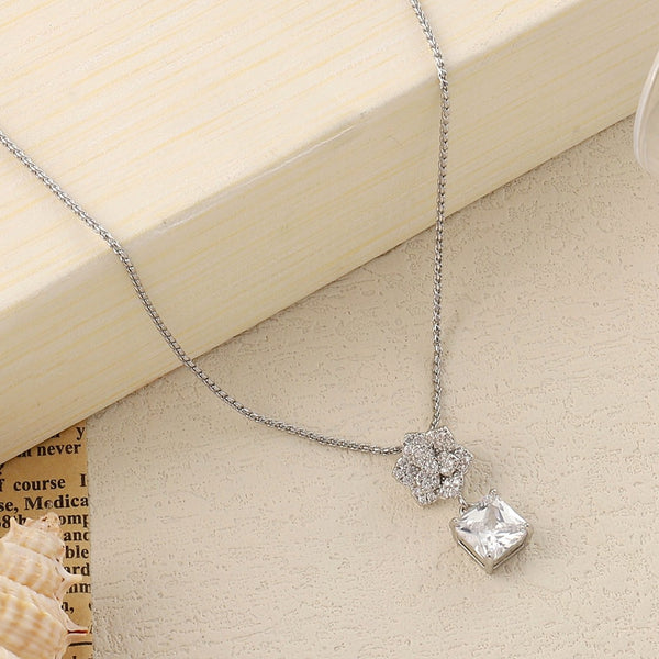 Crystal Rose Silver Necklace