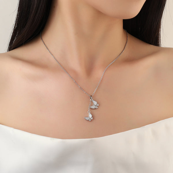 Flying Wings Studded SIlver Necklace