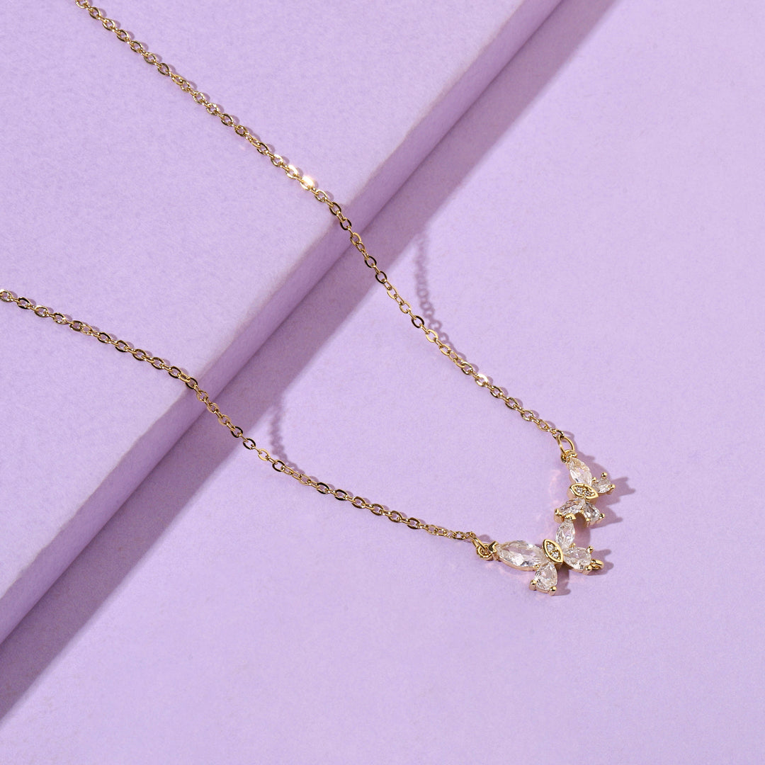 Buttery Crystal Duo Rosegold Necklace - Salty Accessories