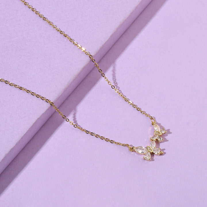 Buttery Crystal Duo Rosegold Necklace - Salty Accessories