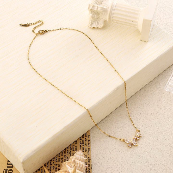 Buttery Crystal Duo Rosegold Necklace - Salty Accessories