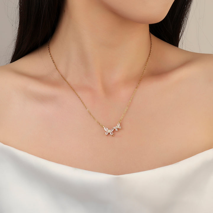Buttery Crystal Duo Rosegold Necklace - Salty Accessories